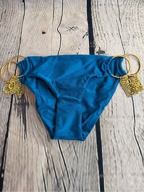 BELLISIMA Women's Teal Bikini Bottom with Gold Ring Accents‎